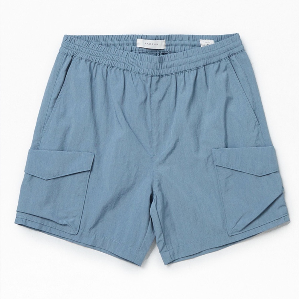 Pacsun Men’s Nylon Cargo Shorts Blue NEW Large Elastic Waist Casual Streetwear